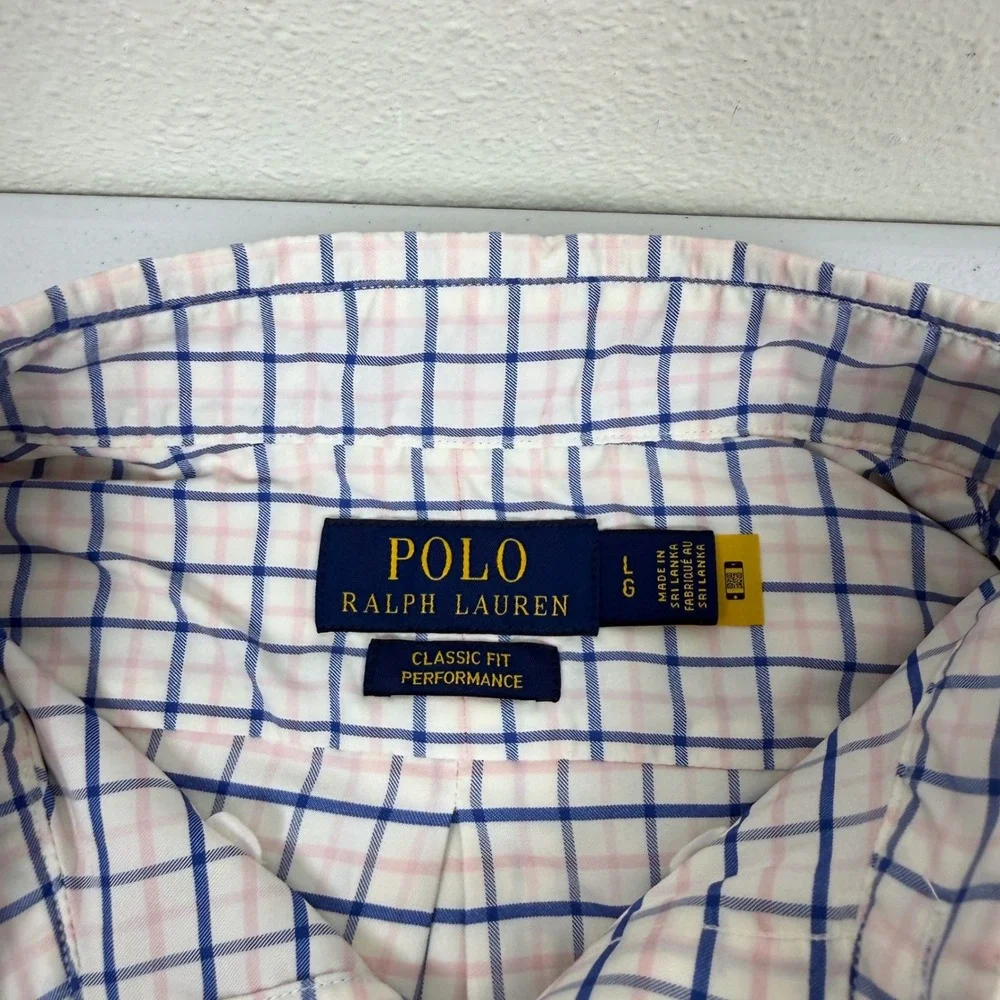 Polo Ralph Lauren Mens Large Classic Fit Performance‎ Shirt Short Sleeve Check